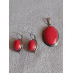 Silver Jewelry Set with a Large Red Jasper Pendant + Earrings