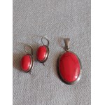 Silver Jewelry Set with a Large Red Jasper Pendant + Earrings