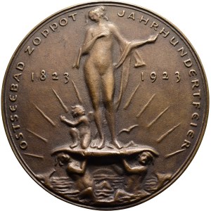 Città Libera di Danzica - Medaglia in bronzo del 1923 - Centenario della località balneare di Sopot sul Mar Baltico - Gdańsk / Sopot