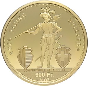 Schweiz - Ticino / Tessin - 500 Franken 2025, Schützentaler - Tiro Cantonale Ticinese - NGC PF 70 ULTRA CAMEO - Switzerland, 500 Francs Swiss Shooting Thaler
