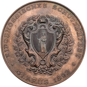 Switzerland - Glarus - Copper Medal, 1892 - Swiss National Shooting Festival - Switzerland, Swiss Shooting Medal