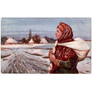 Stanisław Jarocki: A Peasant Woman with a Basket, color print, 1906