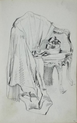 Stanisław Kaczor Batowski (1866-1945), Płaszcz damski leżący na rokokowym fotelu