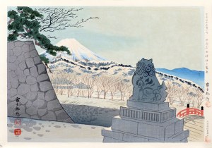 Tomikichirō Tokuriki (1902-2000), Góra Fuji - widok ze świątyni Takeda w Kofu, z serii: Trzydzieści sześć widoków Góry Fuji, wyd. pierwsze Uchida, Japonia, 1939/1940 r.