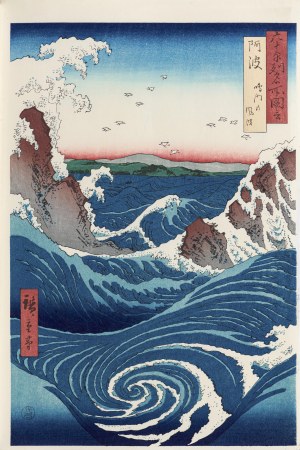 Utagawa Hiroshige (1797 - 1858), Wiry w Naruto w prowincji Awa, z serii: Widoki znanych miejsc w ponad sześćdziesięciu prowincjach, wyd. Oedo Mokuhansha, Tokio/Japonia, okres Showa, po 1960 r.