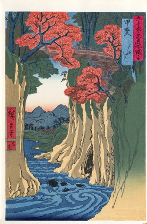 Utagawa Hiroshige (1797 - 1858), Most Małp w prowincji Kai, z serii: Widoki znanych miejsc w ponad sześćdziesięciu prowincjach, wyd. Oedo Mokuhansha, Tokio/Japonia, okres Showa, po 1960 r.