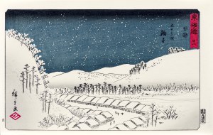 Utagawa Hiroshige (1797 - 1858), Mariko pod śniegiem, z serii: Pięćdziesiąt trzy stacje na gościńcu Tōkaidō, wyd. Yuyudo, Tokio/Japonia, okres Showa, po 1960 r.