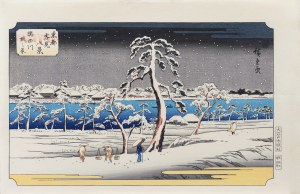 Utagawa Hiroshige (1797 - 1858), Nabrzeże rzeki Sumida, z cyklu: Osiem śnieżnych scen we Wschodniej Stolicy, wyd. Oedo Mokuhansha, Tokio/Japonia, okres Showa, po 1960 r.