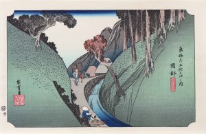 Utagawa Hiroshige (1797 - 1858), Okabe - góra Utsu, z serii: Pięćdziesiąt trzy stacje na gościńcu Tōkaidō, wyd. Yuyudo, Tokio/Japonia, okres Showa, po 1960 r.