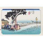 Utagawa Hiroshige (1797 - 1858), Fukuroi - palenisko z czajnikiem na herbatę, z serii: Pięćdziesiąt trzy stacje na gościńcu Tōkaidō, wyd. Yuyudo, Tokio/Japonia, okres Showa, po 1960 r.
