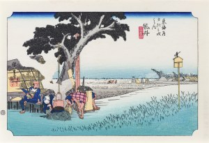 Utagawa Hiroshige (1797 - 1858), Fukuroi - palenisko z czajnikiem na herbatę, z serii: Pięćdziesiąt trzy stacje na gościńcu Tōkaidō, wyd. Yuyudo, Tokio/Japonia, okres Showa, po 1960 r.
