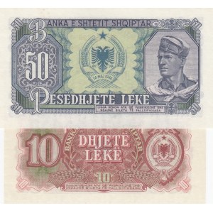 Albania, 10 Leke and 50 Leke, 1957, UNC, p27, p28, (Total 2 banknotes)