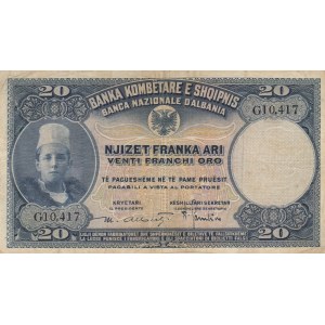 Albania, 20 Franka Ari, 1926, VF, p3