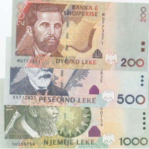 Albania, 200 Leke, 500 Leke and 1.000 Leke, 2011/2015, UNC, p71, p72, p73b, (Total 3 banknotes)