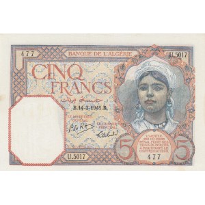 Algeria, 5 Francs, 1941, AUNC, p77