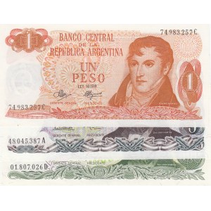 Argentina, 1 Peso, 5 Pesos Argentinos and 500 Pesos, 1974/1993, UNC, p293, p303c, p314, (Total 3 banknotes)