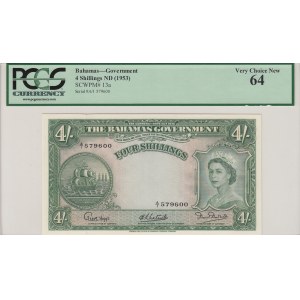 Bahamas, 4 Shillings, 1953, UNC, p13a
