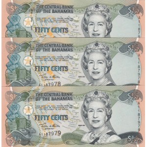 Bahamas, 50 Cents, 2001, UNC, p68, (Total 3 consecutive banknoteses)