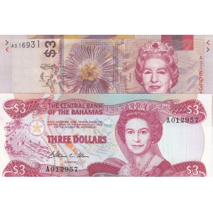 Bahamas, 3 Dollars (2), 1974/2019, UNC, p44a, pNew, (Total 2 banknotes)