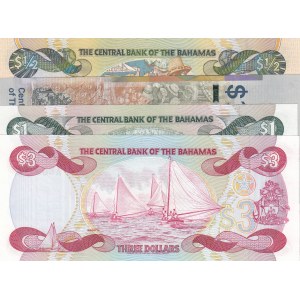 Bahamas, 50 Cents, 1/2 Dollar, 1, Dollar and 3 Dollars, 2001/2019, UNC, (Total 4 banknotes)