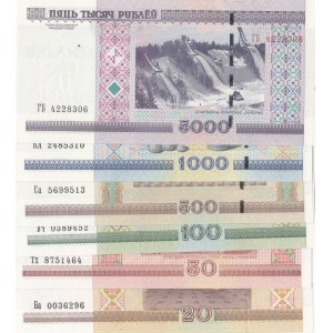 Belarus, 20 Rublei, 50 Rublei, 100 Rublei, 500 Rublei, 1.000 Rublei and 5.000 Rublei, 2000, UNC, p24, p25, p26, p27, p28, p29, (Total 6 banknotes)
