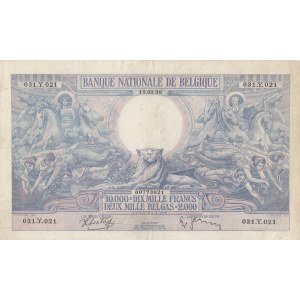 Belgium, 10.000 Francs or 2.000 Belgas, 1938, VF (+), p105