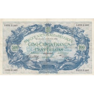 Belgium, 500 Francs or 100 Belgas, 1943, VF (+), p109