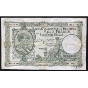 Belgium, 1.000 Francs or 200 Belgas, 1942, FINE, p110