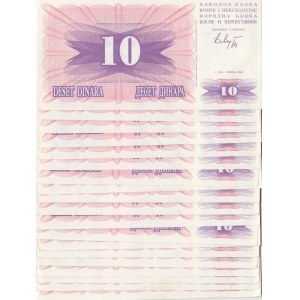 Bosnai Herzegovina, 10 Dinara, 1992, UNC, p10, (Total 21 banknotes)