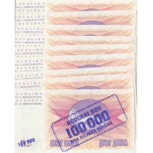 Bosni-Herzegovina, 10 Dinara (9), 1992, AUNC/ UNC, p10, (Total 9 banknotes)