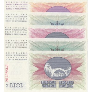 Bosnia-Herzegovina, 10 Dinara, 25 Dinara, 50 Dinara, 100 Dinara and 1.000 Dinara, 1992, UNC, p10…p15, (Total 5 banknotes)
