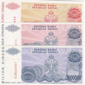 Bosnia Herzegovina, 50.000 Dinara, 100.000 Dinara and 1.000.000 Dinara, 1993, UNC, p153, p154, p154, (Total 3 banknotes)