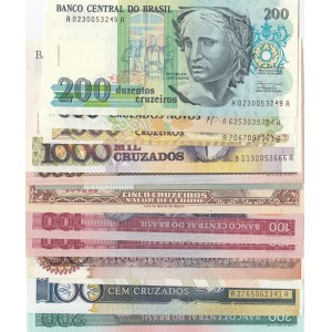 Brasil, 1 Cruzeiro, 5 Cruzeiros, 50 Cruzeiros, 100 Cruzeiros (4), 200 Cruzeiros (2), 500 Cruzeiros and 1000 Cruzeiros, UNC, (Total 13 banknotes)