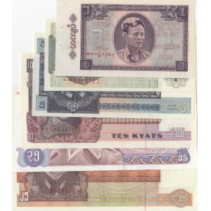 Burma, 1 Kyat (2), 5 Kyats, 10 Kyats, 25 Kyats and 35 Kyats, UNC, (Total 6 banknotes)
