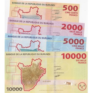 Burundi, 500 Francs, 1.000 Francs, 2.000 Francs, 5.000 Francs and 10.000 Francs, 2015, UNC, p50…p54, (Total 5 banknotes)