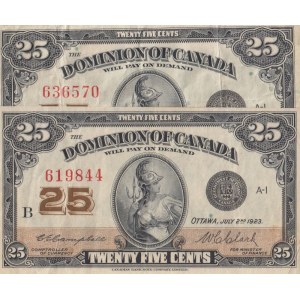 Canada, 25 Cents (2), 1923, XF, DC24c; (Total 2 banknotes)