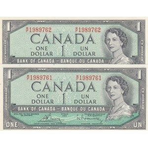 Canada, 1 Dollar, 1954, UNC, p75c, (Total 2 consecutive banknotes)