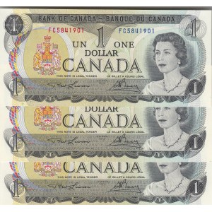 Canada, 1 Dollar (3), 1973, UNC, p85a, (Total 3 consecutive banknotes)