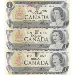 Canada, 1 Dollar, 1973, UNC, p85c, (Total 3 consecutive banknotes)