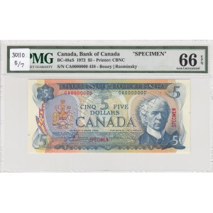 Canada, 5 Dollars, 1972, UNC, p87as, SPECIMEN