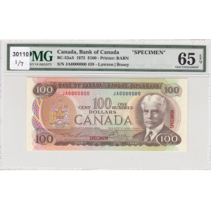 Canada, 100 Dollars, 1975, UNC, p91as, SPECIMEN