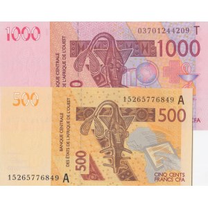 Central African States,  500 Francs and 1.000 Francs,2003/2012, UNC, p815T, p119A, (Total 2 bankotes)