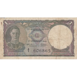 Ceylon, 1 Rupee, 1941, FINE, p30