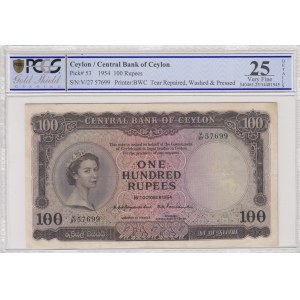 Ceylon, 100 Rupees, 1953, VF, p53