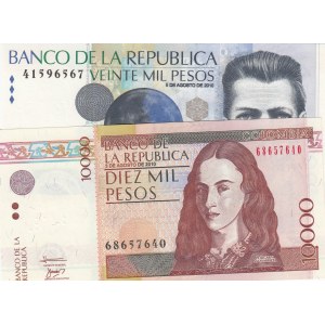 Colombia, 10.000 Pesos and 20.000 Pesos, 2010, UNC, p453, p454, (Total 2 banknotes)