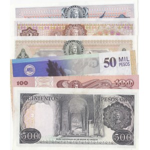 Colombia, 1 Peso, 2 Pesos, 5 Pesos, 50 Pesos, 100 Pesos and 500 Pesos, 1974/1991, UNC, (Total 6 banknotes)
