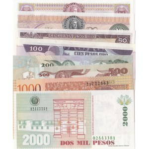 Colombia, 10 Pesos, 20 Pesos, 50 Pesos, 100 Pesos, 200 Pesos and  500 Pesos, 1977/2010, UNC, (Total 9 banknotes)