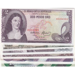 Colombia, 2 Pesos, 5 Pesos, 10 Pesos, 50 Pesos, 100 Pesos and 200 Pesos, 1977/1992, UNC, (Total 6 banknotes)