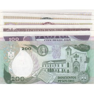 Colombia, 2 Pesos, 5 Pesos, 10 Pesos, 50 Pesos, 100 Pesos and 200 Pesos, 1977/1992, UNC, (Total 6 banknotes)