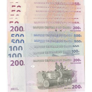 Congo, 50 Francs (6), 100 Francs (2), 200 Francs (2) and 500 Francs (2), 2013, UNC, (Total 12 banknotes)